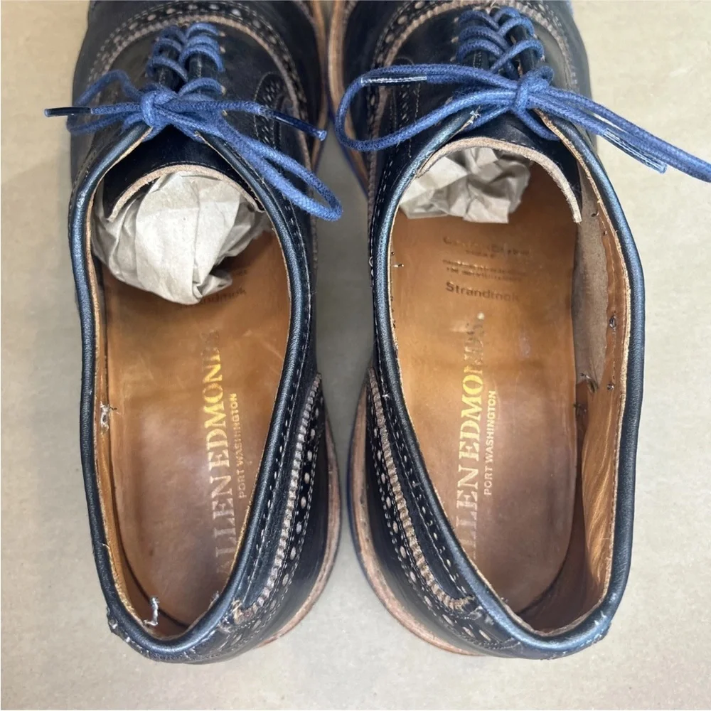 Allen Edmonds Strandmok Wingtip Oxford Shoes Mens 12D Black Leather Dainite Sole